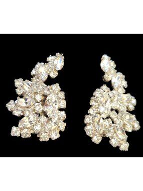 Vintage Waterfall Rhinestone Clip-On Earrings